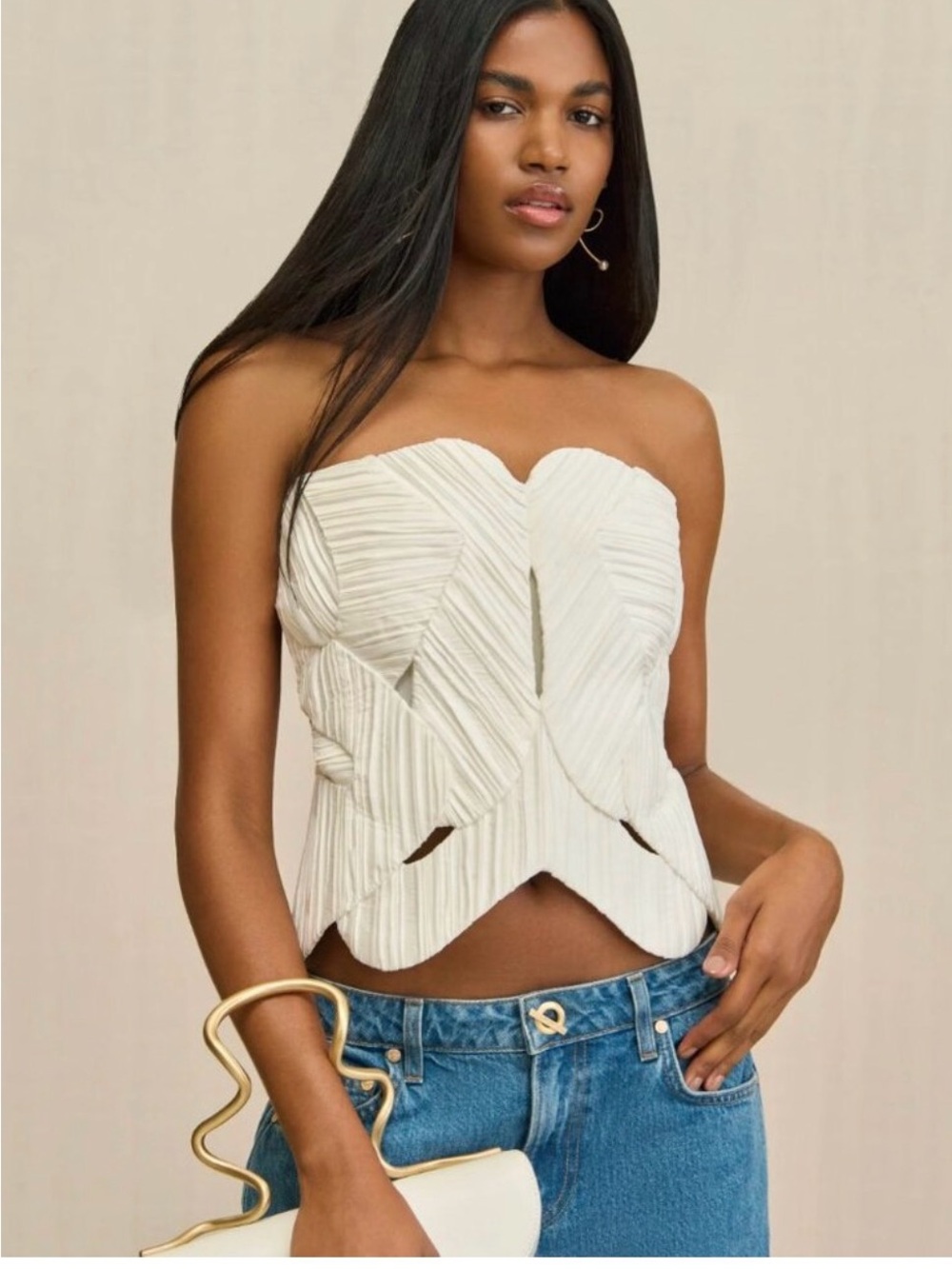cult gaia Ivory Strapless Sculpted Corset